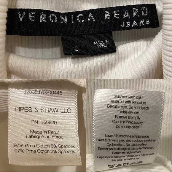 VERONICA BEARD $178 White Cedar Turtleneck Small Pima Cotton Ribbed Puff Sleeve - Picture 6 of 7